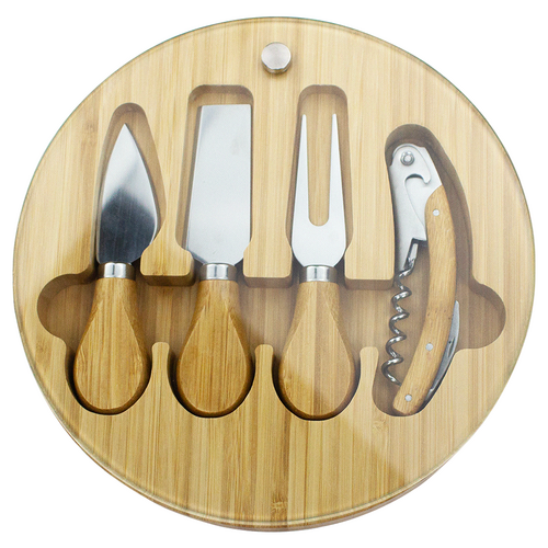 ETK1054: Trekk Round Bamboo Glass Cheese Set 